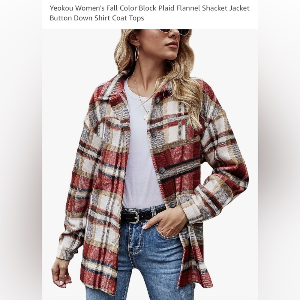 *last chance* Amazon Yeokou | Women’s red & white plaid shacket w/ buttons - Picture 2 of 16